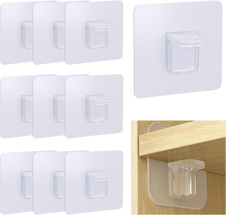 Set de 10 suporturi autoadezive pentru rafturi Fessosko, ABS, transparent, 7 x 7 x 2,2 cm