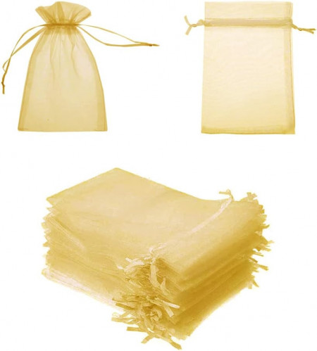 Set de 100 saculeti NUWIQ, textil, auriu, 10 x 15 cm