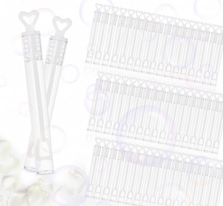 Set de 100 sticlute pentru baloane de sapun Sweelov, plastic. transparent/alb, 1,2 x 10,5 cm