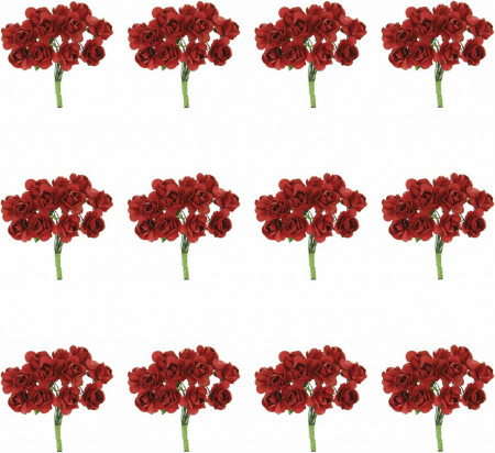 Set de 12 buchete de trandafiri Stefanazzi, hartie, rosu inchis/verde, 10 cm