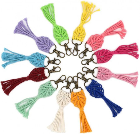 Set de 12 ciucuri pentru chei Yuikome, metal/textil, multicolor, 14 cm