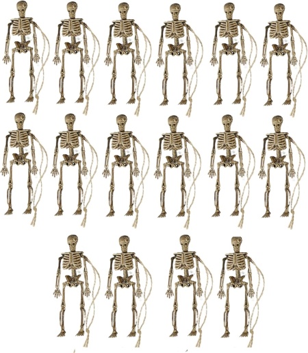 Set de 16 scheleti pentru Halloween Vkty, plastic, alb, 15 x 5 cm