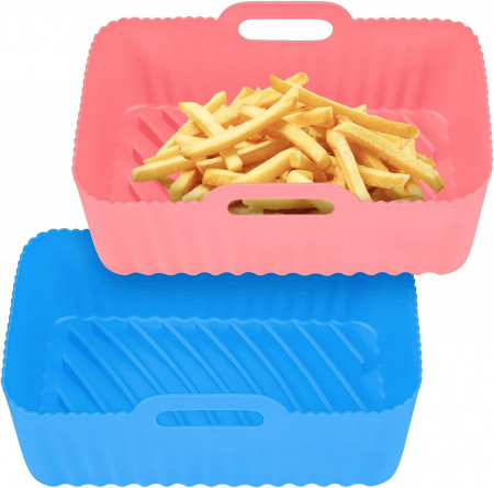 Set de 2 cosuri pentru friteuza cu aer HOMEYAN, silicon, roz/albastru, 19 x 12 x 7 cm