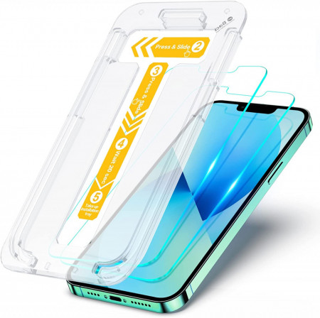 Set de 2 folii de protectie pentru iPhone 13/13 Pro CIRYCASE, cu cadru de instalare, sticla securizata, transparent, 6,1 inchi - Img 1