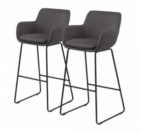 Set de 2 scaune de bar Borris tesatura/metal, gri/negru, 52 x 100 x 53 cm - Img 1