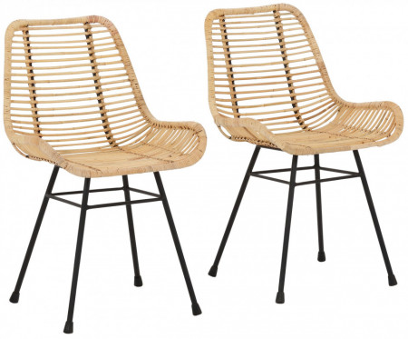 Set de 2 scaune Jucita, metal/ ratan, natur/negru, 45x48x87 cm - Img 1