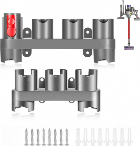 Set de 2 suporturi de perete pentru accesorii aspirator Dyson Ronyes, plastic, gri, 23 x 9 cm / 16,5 x 8 cm