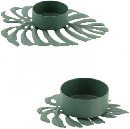 Set de 2 suporturi pentru lumanari Hosoncovy, metal, verde inchis