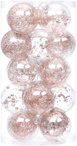 Set de 20 globuri de Craciun Sea Team, plastic, transparent /rose, 8 cm - Img 1