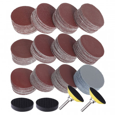 Set de 240 discuri de slefuire cu 2 seturi de tampoane de amortizare JaneYi, oxid de aluminiu/spuma, rosu/negru, 50 mm