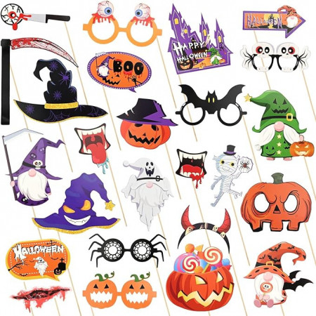 Set de 25 decoratiuni de Halloween pentru cabina foto Bekecidi, hartie, multicolor