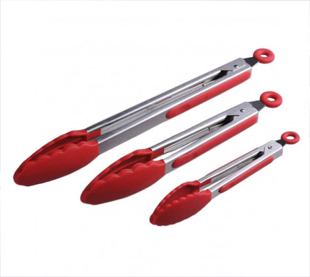 Set de 3 clesti pentru bucatarie Smithcraft, otel inoxidabil/silicon, argintiu/rosu, 18/23/30 cm