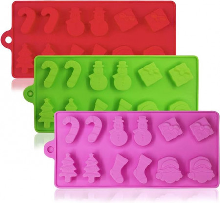 Set de 3 forme YuCool pentru bomboanele de Craciun, silicon, multicolor, 15,2 x 10,2 x 0,8 cm