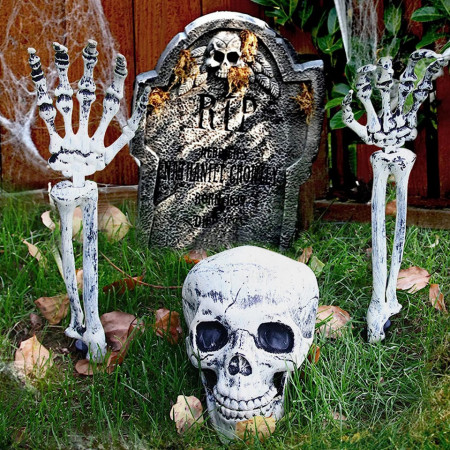 Set de 3 oase decorative pentru Halloween G-Lovely'S, plastic, alb/negru, 20 x 15 x 13 cm / 47 cm