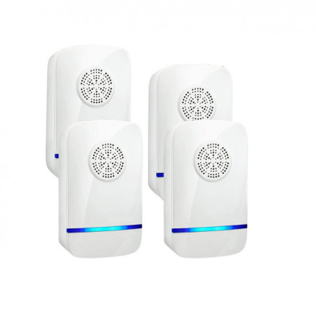 Set de 4 dispozitive cu ultrasunete pentru indepartarea daunatorilor Six Foxes, ABS, alb, 22-50 KHz