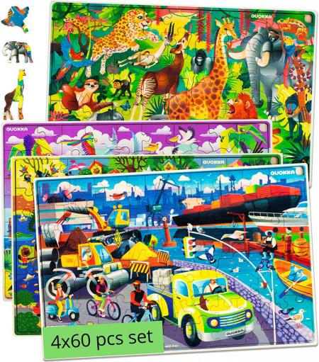Set de 4 puzzle-uri cu 60 de piese Quokka, lemn, multicolor