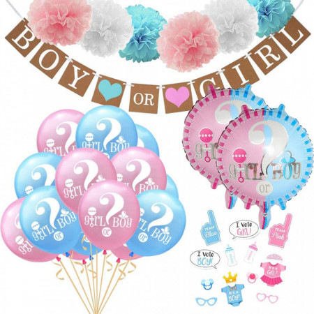 Set de 49 accesorii pentru petrecere anunt sarcina Amycute, roz/albastru, latex/hartie - Img 1