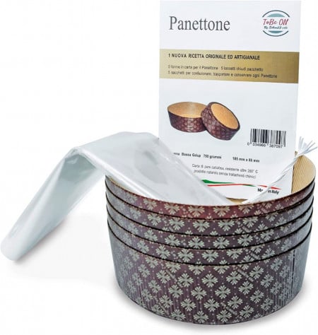 Set de 5 forme, 5 pungi si o reteta pentru panettone Saon23 srls, hartie, alb/maro, 750 g - Img 1