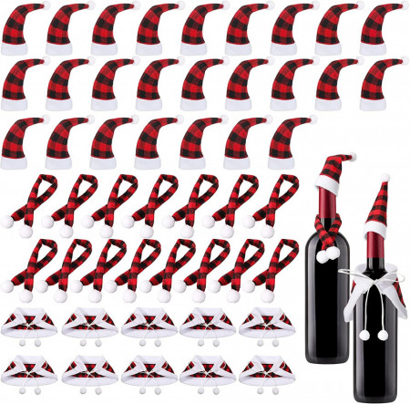 Set de 50 ornamente pentru sticlele de vin de Craciun Nuenen, textil, rosu/alb/negru