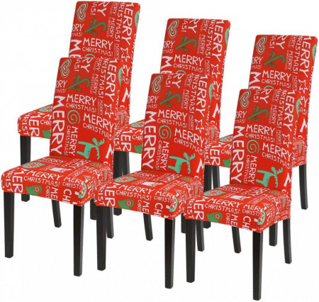 Set de 6 huse pentru scaune Sfit, poliester/spandex, rosu/alb/verde, 50-60 cm / 40 -50 cm