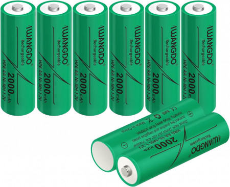 Set de 8 baterii reincarcabile AA IWANGDO, 2000mAh, 1,2 V, verde, 14,1 x 50 mm
