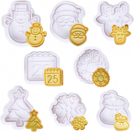 Set de 8 forme de biscuiti pentru Craciun Crethink, plastic, alb, 6 x 6 cm