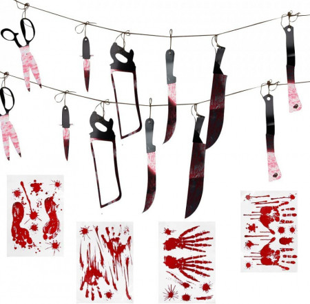Set de banner si 4 coli cu autocolante pentru Halloween Taozoey, PVC, rosu/negru, 34 x 25 cm
