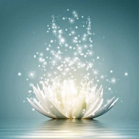 Set de creatie cu diamante Suliso, model floare de lotus, alb/albastru, 30 x 30 cm
