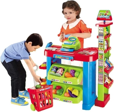 Set de Cumparaturi Tip Supermarket Rovo 85 pentru Copii, Jucarie Interactiva, Scanner, Casa de marcat, Cos de cumparaturi, Lumini, Sunete, Inaltime 80 cm - Img 1
