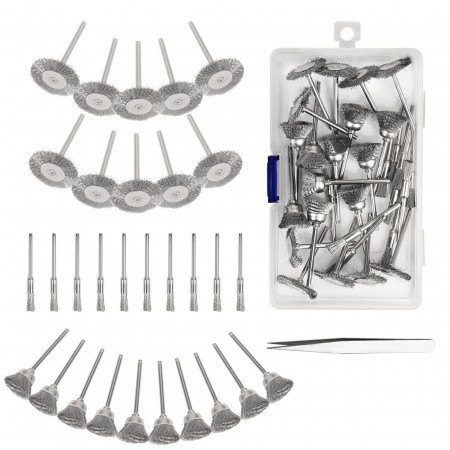 Set de cutie cu 45 perii de slefuire si penseta CHIFOOM, otel inoxidabil, argintiu, 48 x 148 x 197 mm