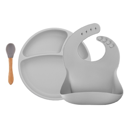 Set de hranire BWL II Minikoioi, 100% Premium Silicone â€“ Powder Grey