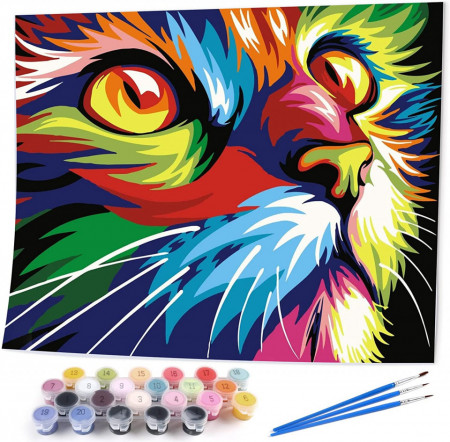 Set de pictura cu numere Vikmari, vopsea acrilica, model pisica, multicolor, 40 x 50 cm - Img 1