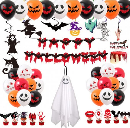 Set decoratiuni pentru Halloween Formemory, latex/textil, multicolor, 53 piese