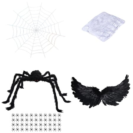 Set decoratiuni pentru Halloween Herefun, plastic/textil, negru/mov/alb, 25 piese