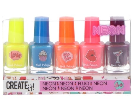 Set lac de unghii Create It!, pentru fetite, neon, multicolor, 5 bucati