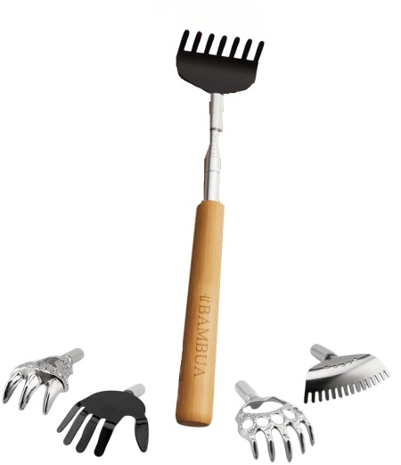 Set ustensila de scarpinat cu 5 capete Bambua, bambus/otel inoxidabil, natur/argintiu/negru, 68 cm