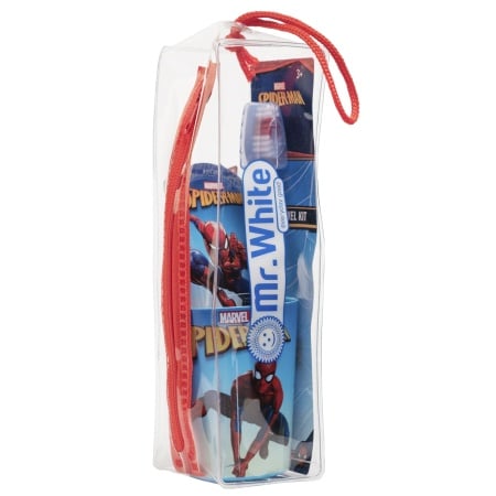 SPIDERMAN Set voiaj copii Periuta dinti cu ventuză, Pahar apă si Pastă de dinti copii +3 ani Aromă Mentă 75ml