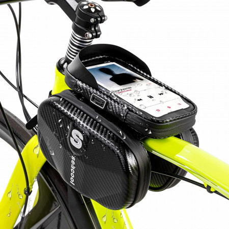 Suport telefon cu geanta de depozitare pentru bicicleta Seacool, TPR, negru, 18,5 x 11,5 cm