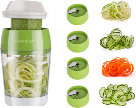 Taietor manual pentru legume Sweetiday, plastic/otel inoxidabil, alb/verde/transparent, 15 x 8,4 cm - Img 1