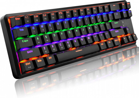 Tastatura mecanica Wireless pentru gaming UrChoiceLtd, LED, RGB, plastic, negru, 35,5 x 11 x 3,5 cm