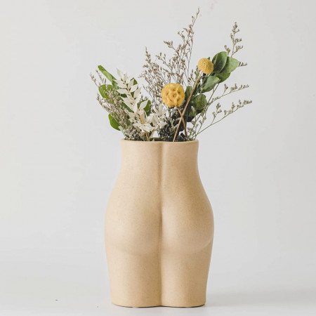 Vaza de flori BASE ROOTS, corp feminin, ceramica, bej, 23 x 11 cm