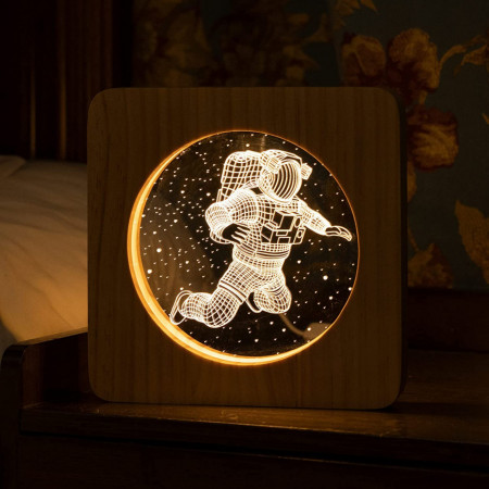 Veioza OSVINO, LED, model astronaut, lemn masiv, natur, 19 x 19 x 3 cm - Img 1