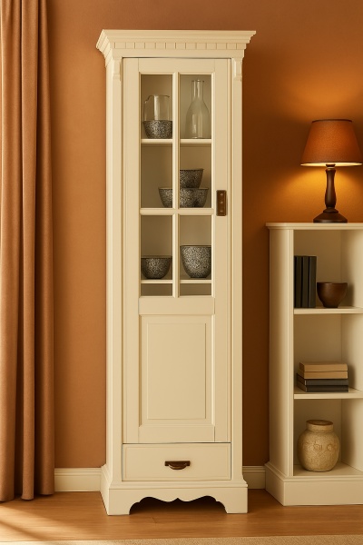 Vitrina Milano, lemn masiv, Natur, 199 cm inaltime