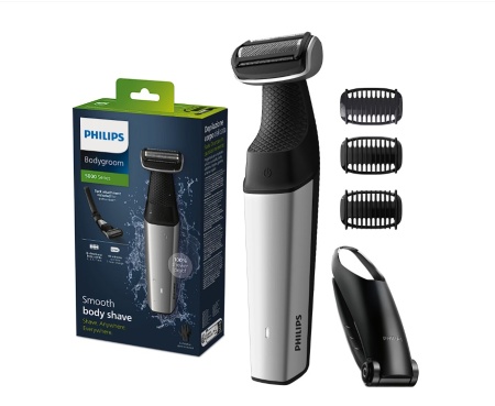 Aparat de tuns/ras corporal PHILIPS BG5021/15 seria 5000, folie hipoalergenica, autonomie 60 minute/ timp incarcare 1 ora, functie incarcare rapida 5 minute, 3 x pieptene pentru corp (2, 3, 5 mm), maner pentru spate, gri, Resigilat, Grad A - Img 1