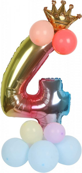 Balon aniversar PARTY GO, cifra 4, folie/latex, multicolor, 64 cm - Img 1