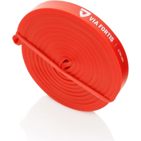 Banda elastica lunga VIA FORTIS, Ultra Light, de rezistenta, premium, ghid de exerciti, geanta depozitare, pentru fitness, antrenament, Rosu, 4-12 Kg