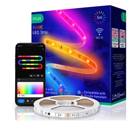 Banda LED RGBIC inteligenta Nous F4, Wi-Fi, sincronizare muzica, control vocal, 18W, lumina colorata, 5m, Resigilat, Grad A