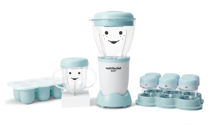 Blender Nutribullet Baby 200 W 0C22300026, 1 viteza, vas 0.9l, cupa mica 0.295l, 6 recipiente depozitare cu capac, tava silicon, Alb, Resigilat, Grad A