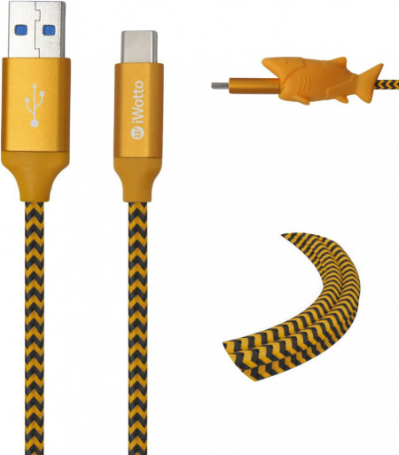 Cablu cu incarcare rapida USB tip C iWotto, portocaliu, nailon, 1 m
