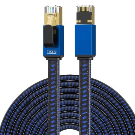 Cablu Ethernet Cat 8 Lekvkm, nailon, albastru/negru, 2 m